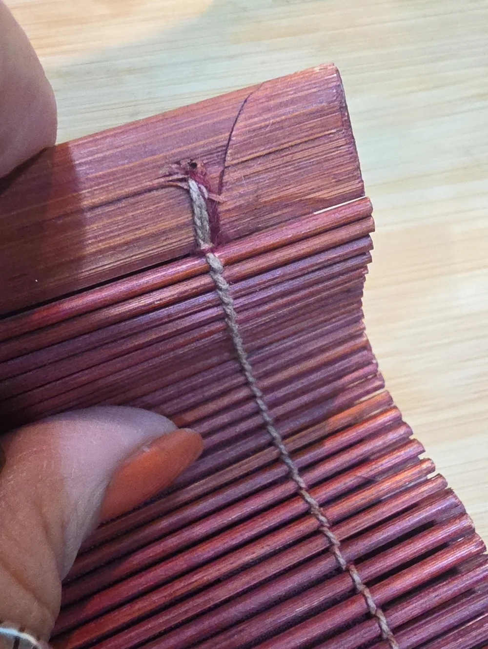Wood-Handle Bamboo Clutch Bag in Burgundy
